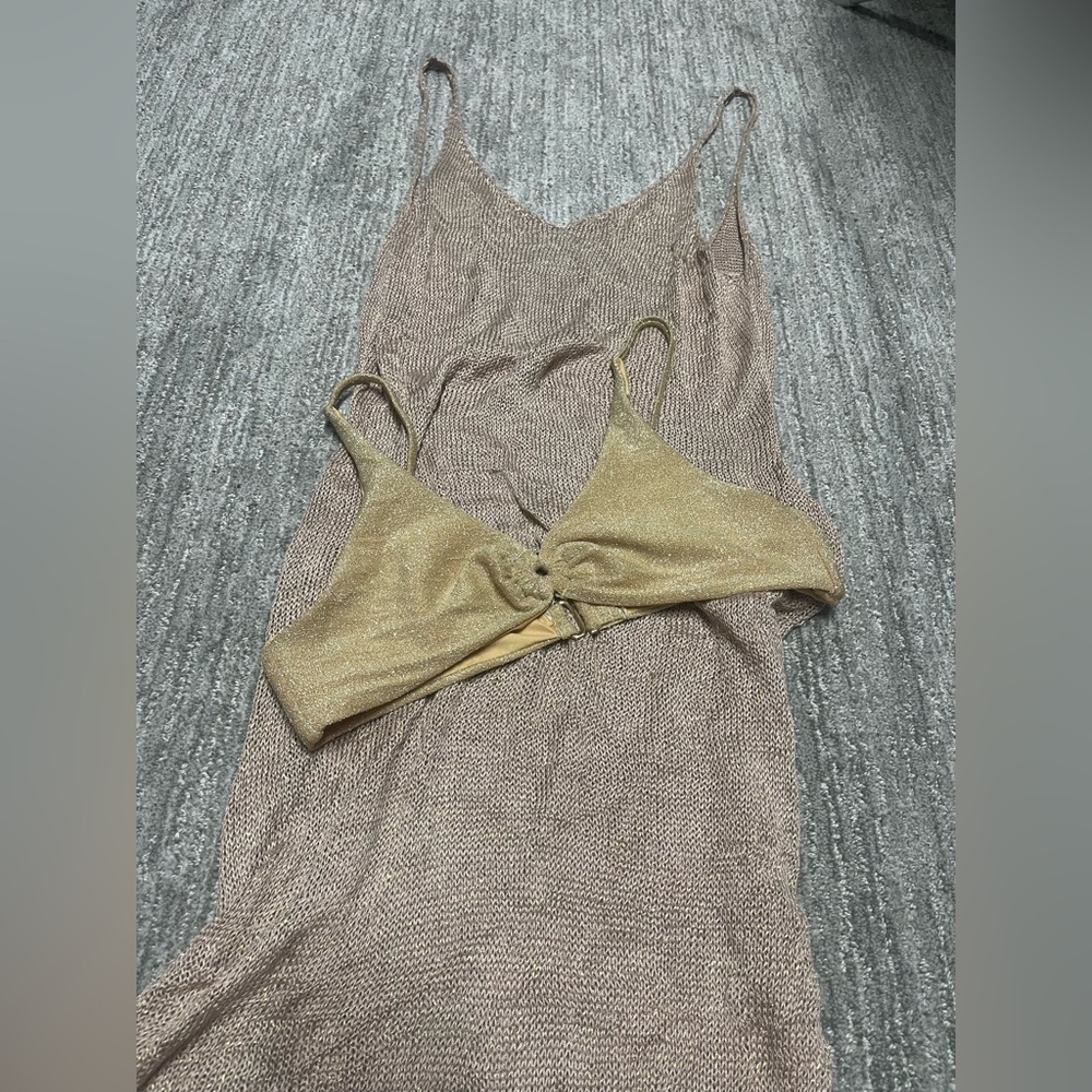 BEBE Bikini Top & Elegant Gold Women's cover up